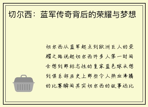 切尔西：蓝军传奇背后的荣耀与梦想