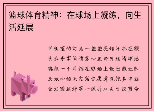 篮球体育精神：在球场上凝练，向生活延展