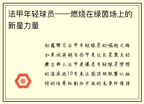 法甲年轻球员——燃烧在绿茵场上的新星力量